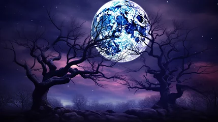 Crédence de cuisine en verre imprimé Pleine Lune arbre Photo full moon in night sky beautiful galaxies background
