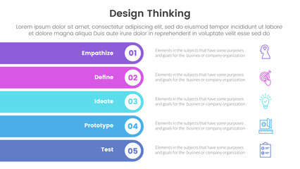 design thinking process infographic template banner with rectangle round stack vertical with 5 point list information for slide presentation