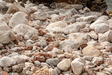 Stoney background, close-up. Stone landscape. Big pebbles for publication, poster, calendar, post, screensaver, wallpaper, post, card, banner, cover, website. High quality photo