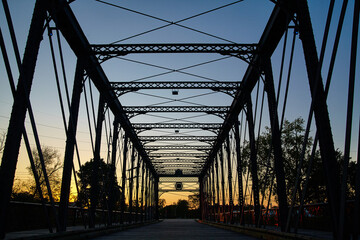 Golden Hour Glow on Wells Street Truss Bridge, Silhouette in Fort Wayne