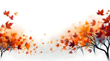 Autumn Spectrum: Colorful Fall Foliage on a White Background 