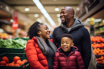 Family happy during shopping in market