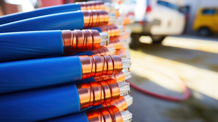 Obraz premium Large group of industrial copper wires