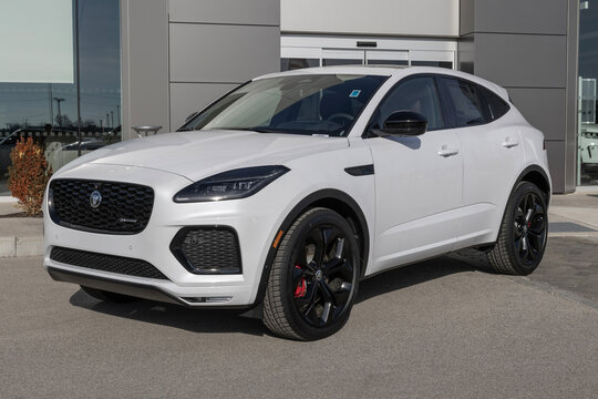 Jaguar E-Pace R-Dynamic SE SUV display at a dealership. Jaguar also offers the E-Pace R-Dynamic in S and HSE models. MY:2024