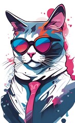there is a cat wearing sunglasses and a tie with a tie.