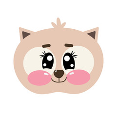 Cartoon kawaii cute cat, kitty, kitten brown face, head for children isolated on white background