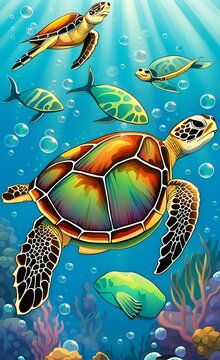 there are many different sea turtles swimming in the ocean.