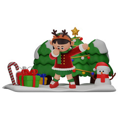 Naklejka premium 3d girl cartoon christmas Showing a Dab pose isolated on transparent background