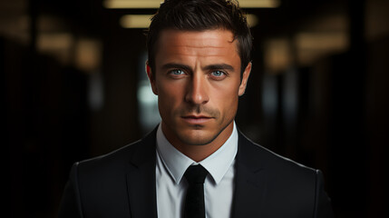 Fototapeta premium Profile picture of businessman - serious expression - black and white - monochrome - business leader - CEO - Executive 