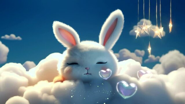 cute rabbit sleep on cloud at night Lullaby For Babies video template looping relax and nice dream on night 4k quality