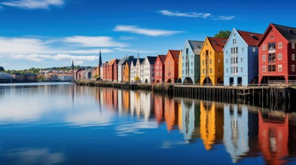 Fototapeta premium Colorful houses over water in Trondheim city - Norway