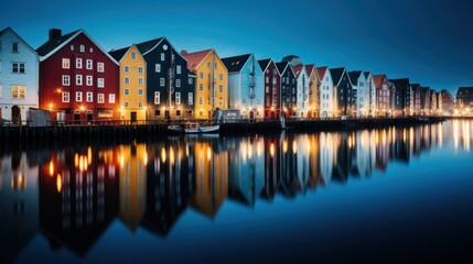 Obraz premium Colorful houses over water in Trondheim city - Norway
