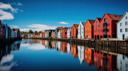 Obraz premium Colorful houses over water in Trondheim city - Norway