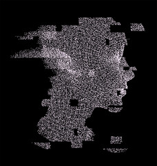 Obraz premium Head silhouette in profile in pixel art style. Vector illustration devoted to the theme of machine learning and future technologies.