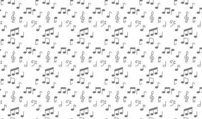 Music notes seamless pattern, Music note background, Seamless pattern design. Black musical notes in rounded corner style on transparent background, Pattern included swatches. - obrazy, fototapety, plakaty