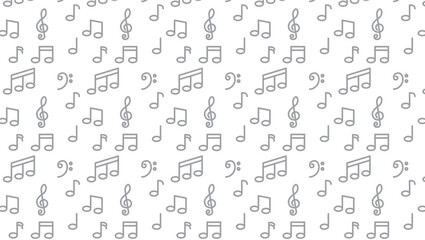 Doodle seamless pattern with hand drawn music notes. Music note background, Seamless pattern design. Black musical notes in rounded corner style on transparent background, Pattern included swatches. - obrazy, fototapety, plakaty