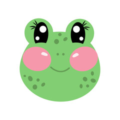 Cutie kawaii cartoon smiling little frog face, head for kids