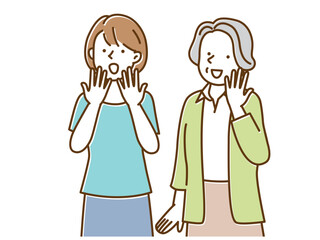 喜んでいるお母さんと娘のイラスト