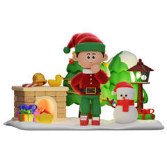 3d boy character christmas Curious pose