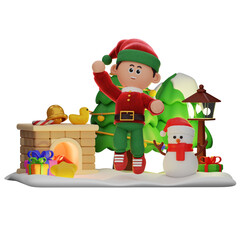 3d boy character christmas Happy Jumping pose