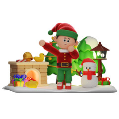 3d boy character christmas Happy pose