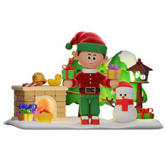 3d boy character christmas Holding 2 Gifts pose