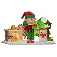 3d boy character christmas Holding Candy and Gifts pose