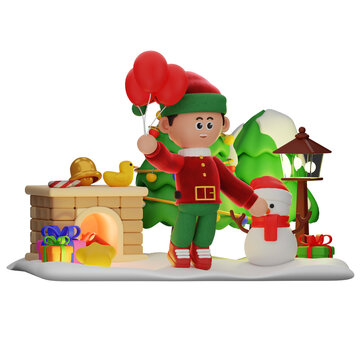 3d boy character christmas Holding Balloons pose