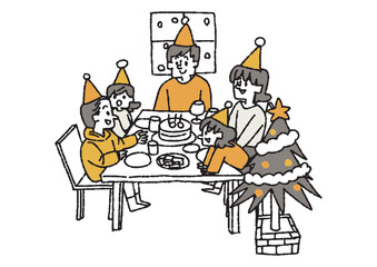 パーティをする大家族　クリスマスのホームパーティーや家族との時間を楽しむ人々