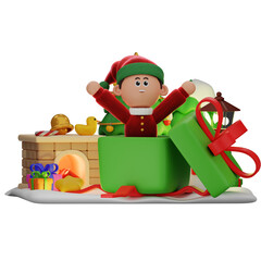 3d boy character christmas Out Of The Gift pose