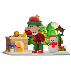 3d boy character christmas Looking pose