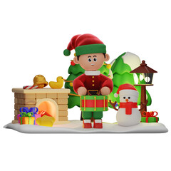 3d boy character christmas Playing Drum pose