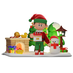 3d boy character christmas Showing Calender pose