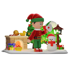 3d boy character christmas Speaking On A Megaphone pose