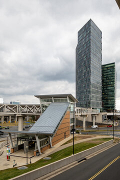 Tysons Corner, Virginia, USA The exterior of the  Tysons Corner Washington DC Metro entrance and skyline.