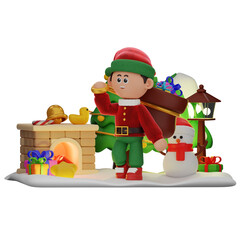 3d boy character christmas With A Sack Of Gifs pose