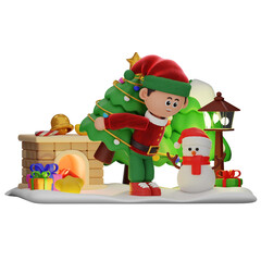 3d boy character christmas Bring A Christmas Tree pose