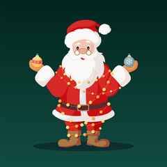 Santa Claus is wrapped in a New Year's garland. For Christmas cards, banners, tags and labels. Holiday cartoon character