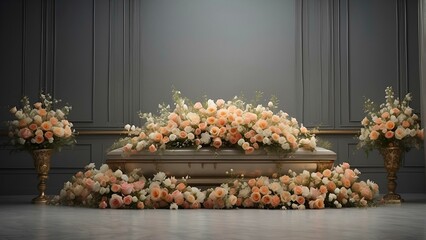 Casket adorned with flower arrangements - Powered by Adobe
