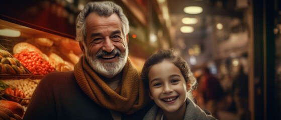 Happy family while shopping at the market