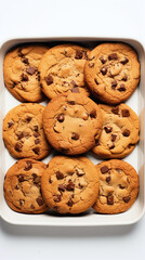 Chocolate chip cookie on a white background