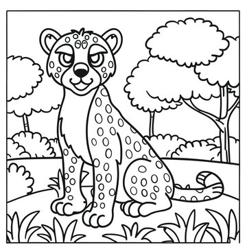 Cheetah Coloring Page Vector Illustration