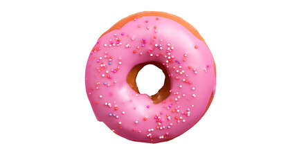 Pink donut isolated on white, transparent cutout