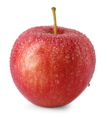 One ripe red apple with water drops isolated on white