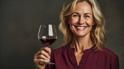 An attractive woman with a glass of wine 