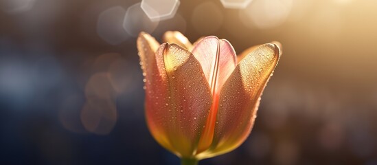 single Tulip flower background golden light spotlight sunlight bokeh abstract