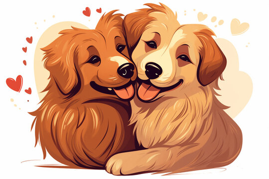 cartoon illustration of a pair of dogs loving each other