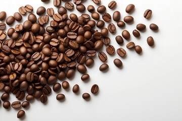 Obraz premium Roasted coffee beans isolated on white. coffee beans border isolated on white background. roasted coffee beans close up. 