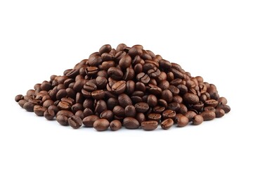 Roasted coffee beans isolated on white. coffee beans border isolated on white background. roasted coffee beans close up. 
