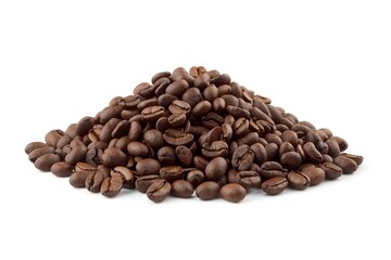 Obraz premium Roasted coffee beans isolated on white. coffee beans border isolated on white background. roasted coffee beans close up. 